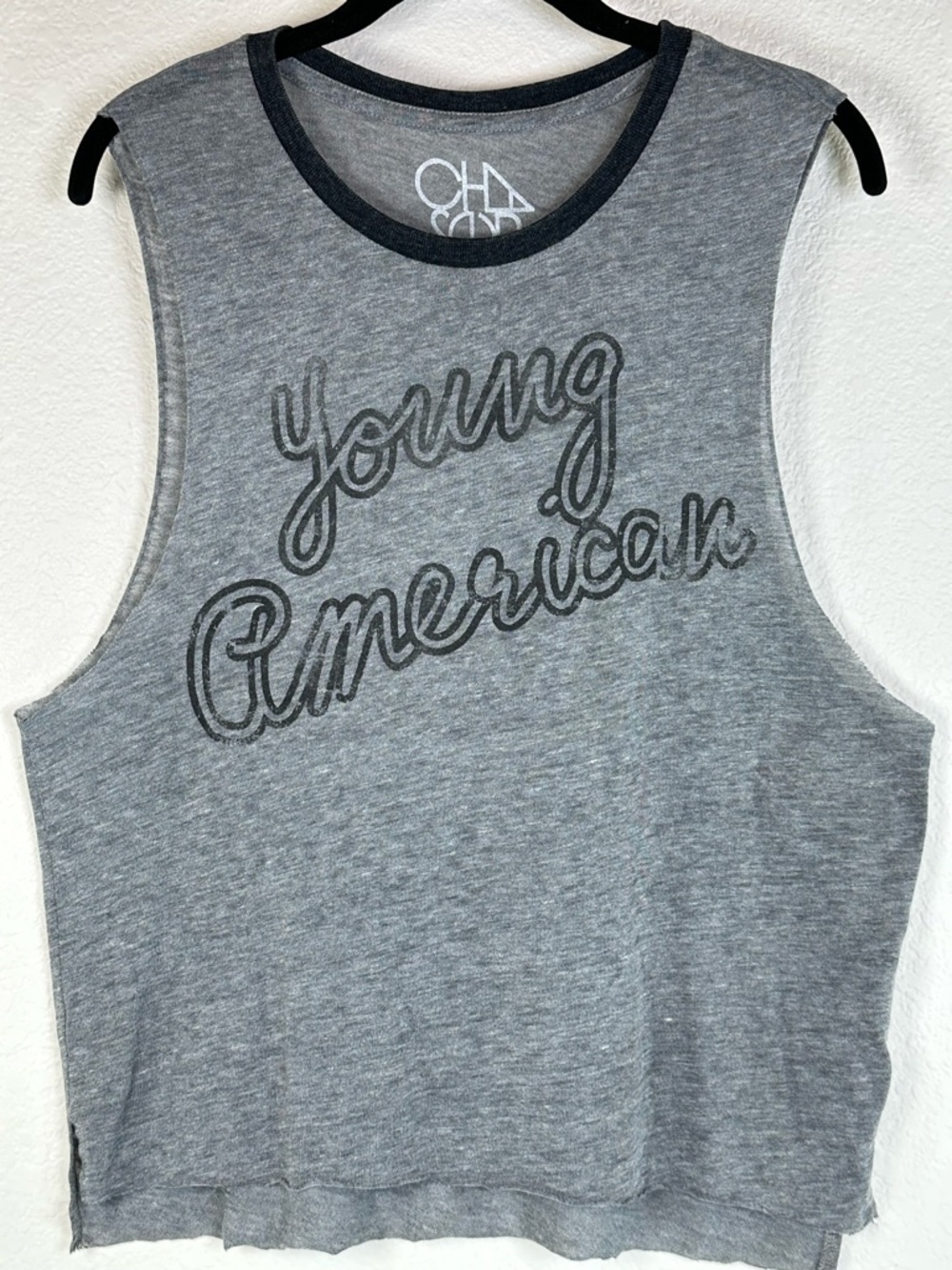 Chaser Young‎ American Graphic Rock Muscle Tank Indie Sleaze Gray Small